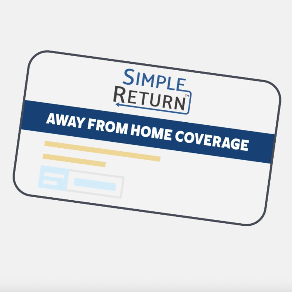 A graphic showing a Simple Return away from home coverage card